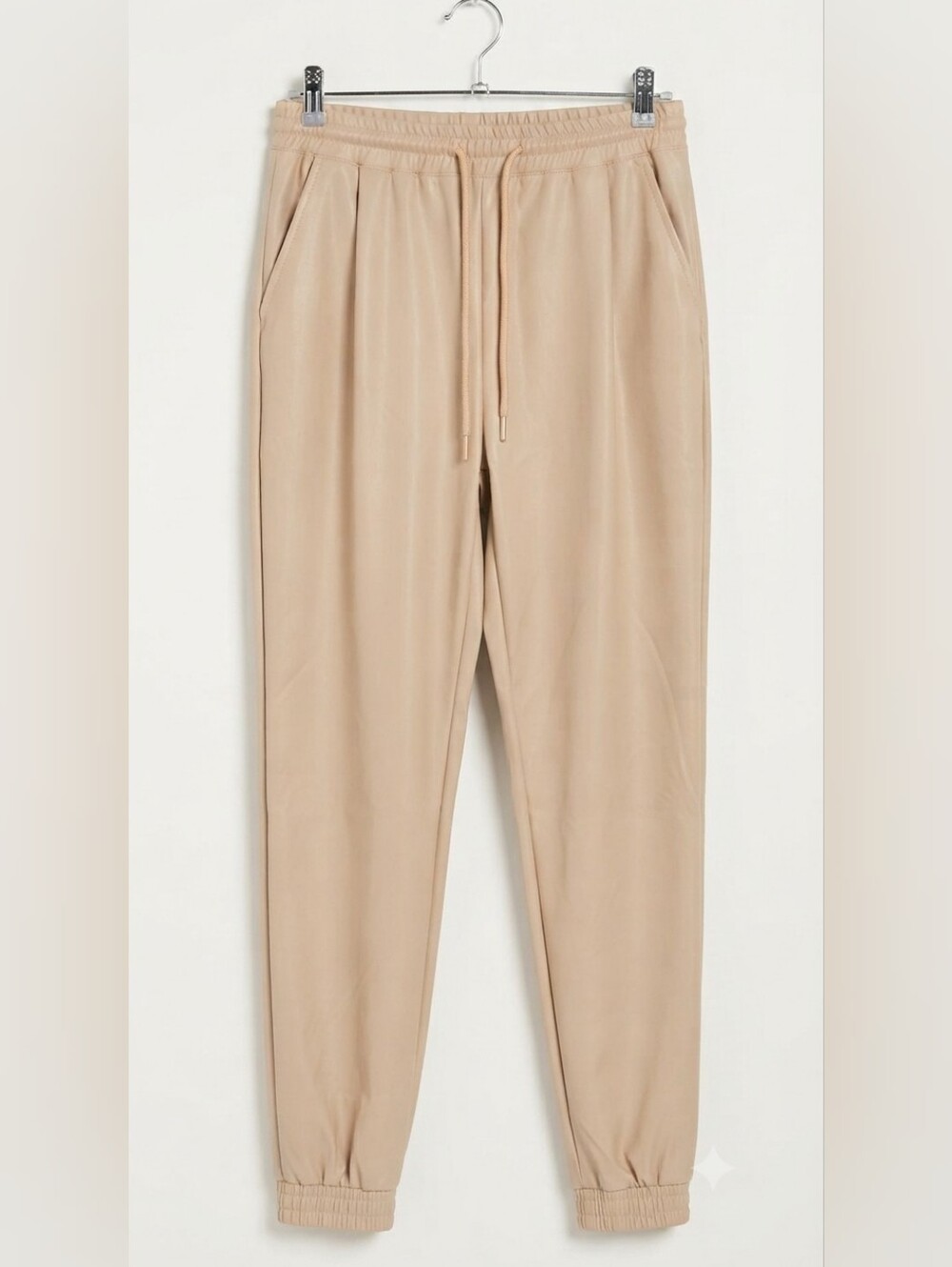Wet Seal Faux Leather Jogger Pants Beige Size M Drawstring Waist.